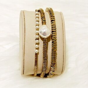 Anthropologie Gold and Pearl Bracelet Set